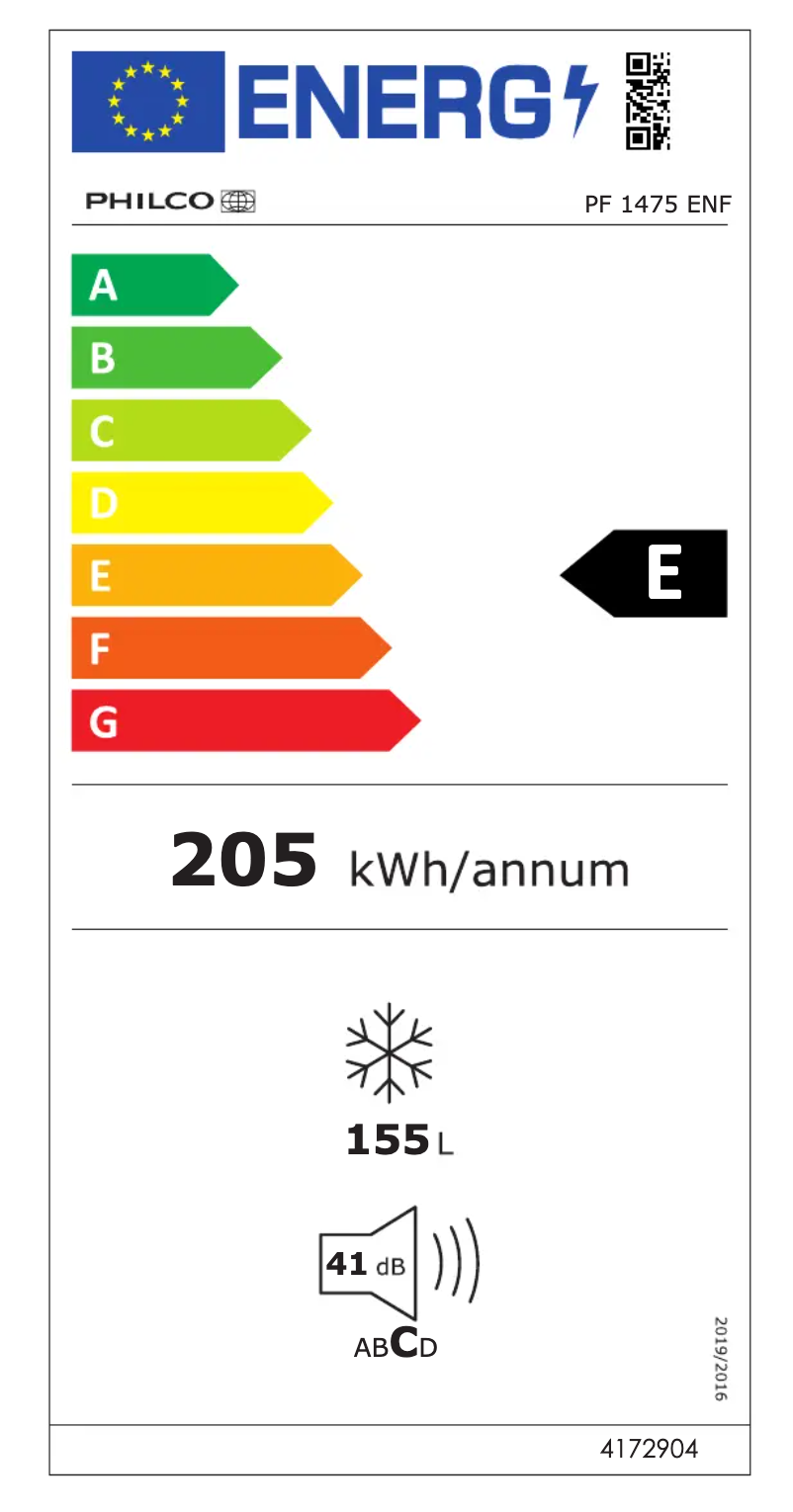 Page 1 de la notice Label énergétique Philco PF 1475 ENF