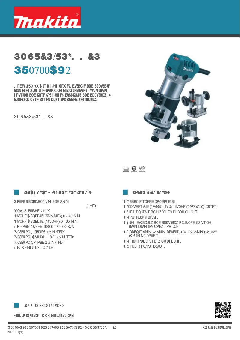 Page 1 de la notice Fiche technique Makita RT0700C
