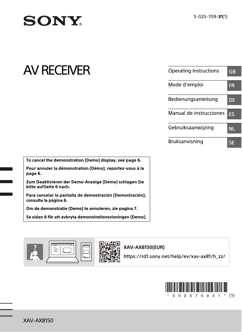 Page 1 de la notice Manuel utilisateur Sony XAV-AX8150