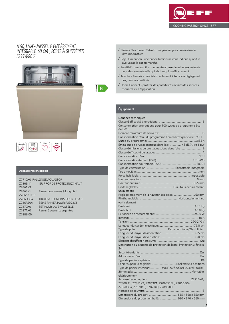 Page 1 of the manual Technical Sheet Neff S299YB801E