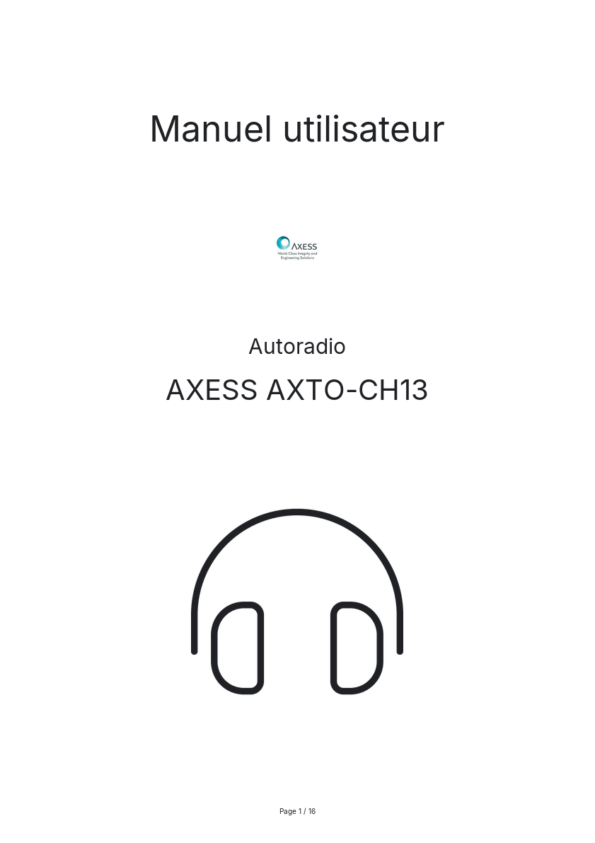 Page n°1 - Manuel utilisateur AXESS AXTO-CH13