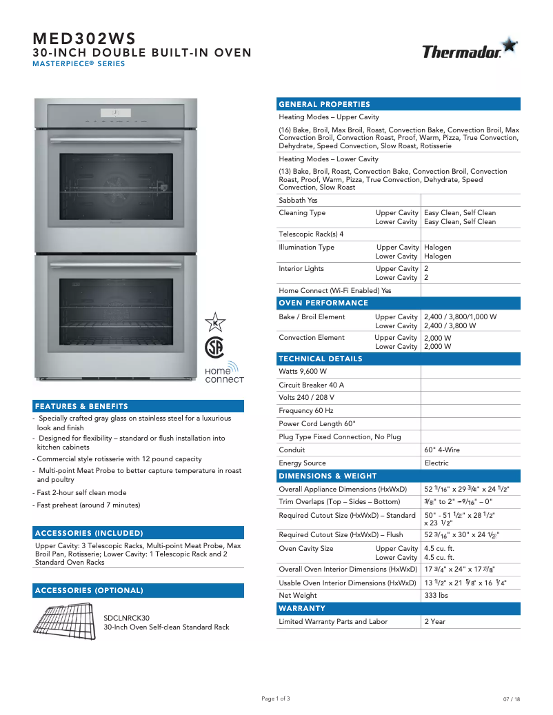 Page 1 de la notice Fiche technique Thermador ME302WS