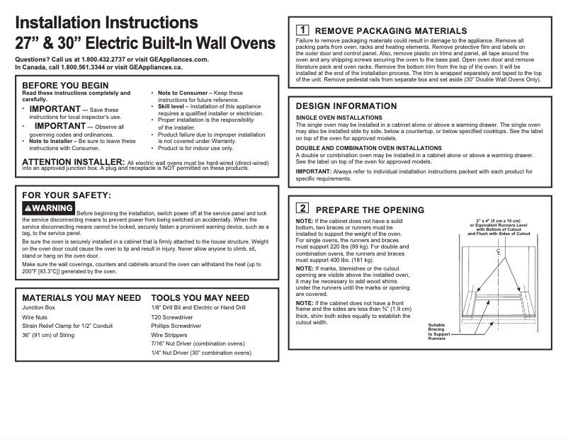 Page n°1 - Guide d'installation Monogram ZTSX1DPSN