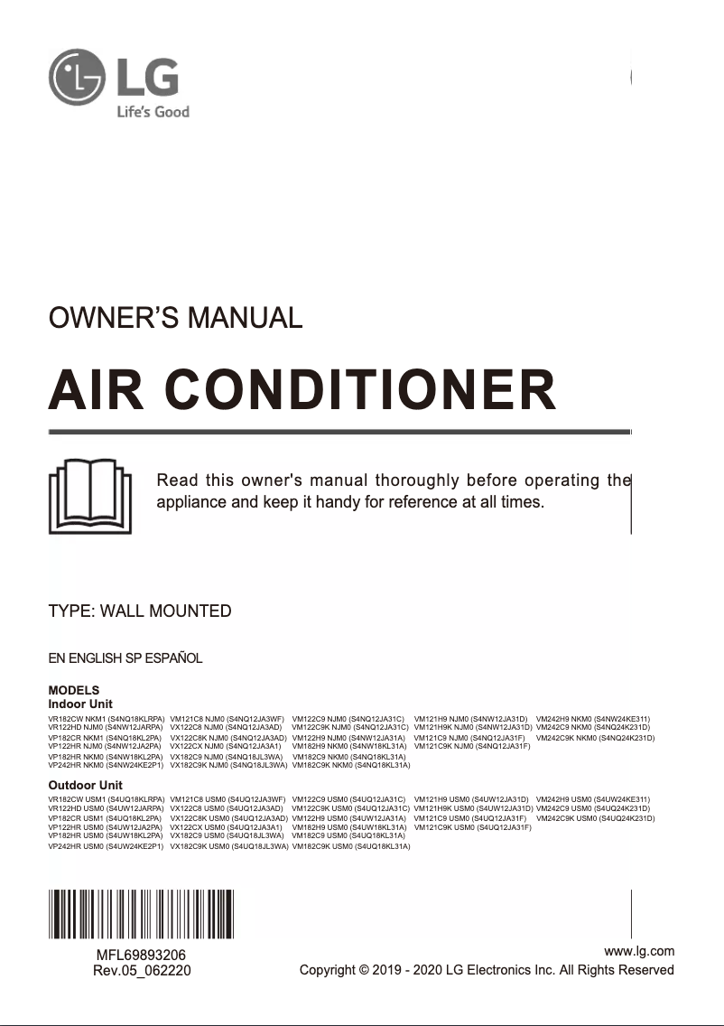 Page 1 de la notice Manuel utilisateur LG VX122C8K