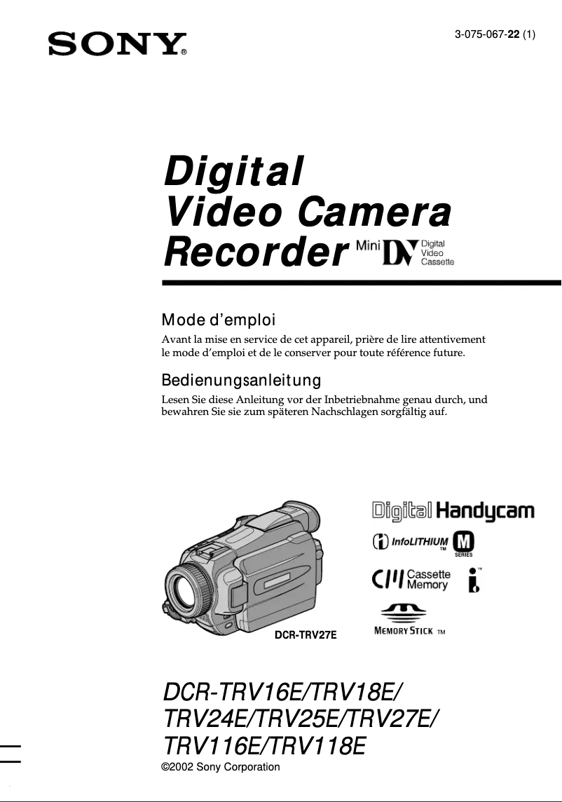 Page 1 de la notice Manuel utilisateur Sony DCR-TRV116E