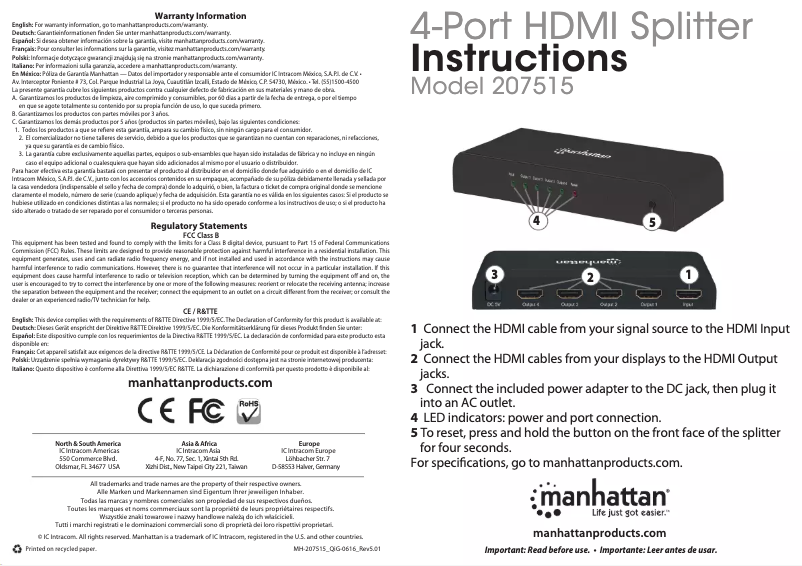 Page 1 de la notice Manuel utilisateur Manhattan 207515