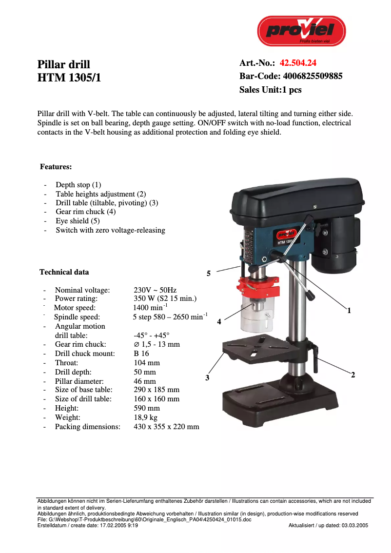 Page n°1 - Manuel utilisateur Proviel HTM 1305/1