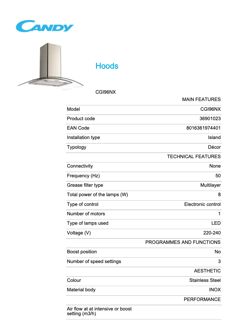 Page n°1 - Fiche technique Candy CGI96NX