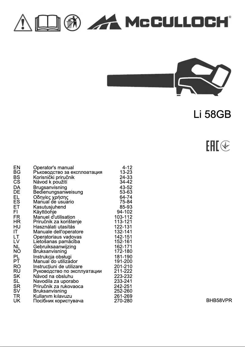 Página 1 del manual Manual de usuario McCulloch Li 58GB