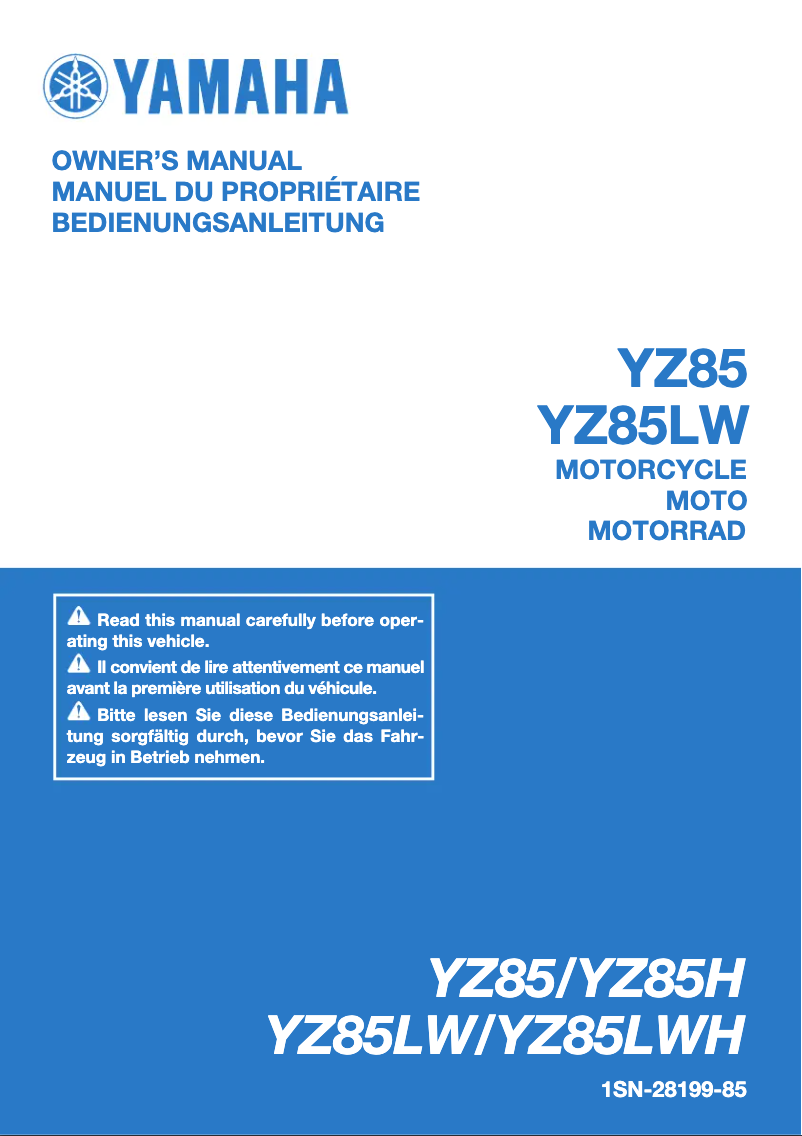 Page n°1 - Manuel utilisateur Yamaha YZ85 (2017)