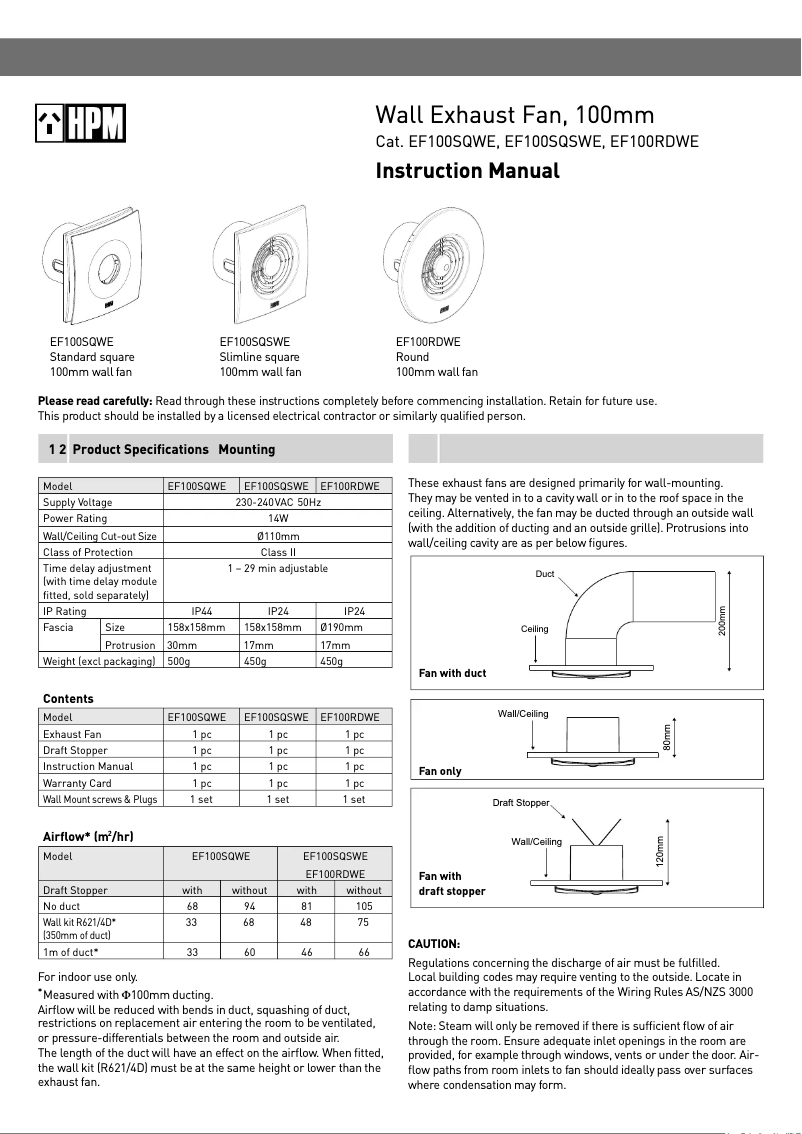 Page 1 de la notice Manuel utilisateur HPM EF100SQWE