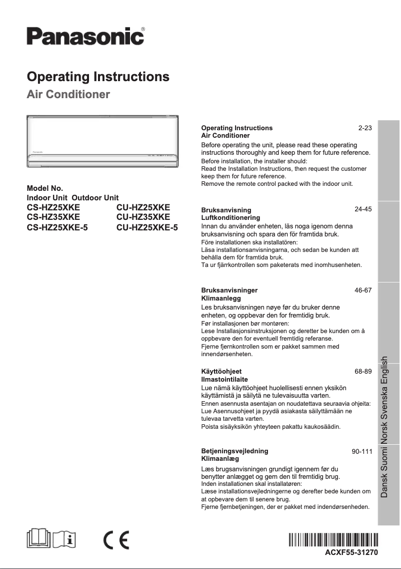 Image de la première page du manuel de l'appareil CU-HZ35XKE