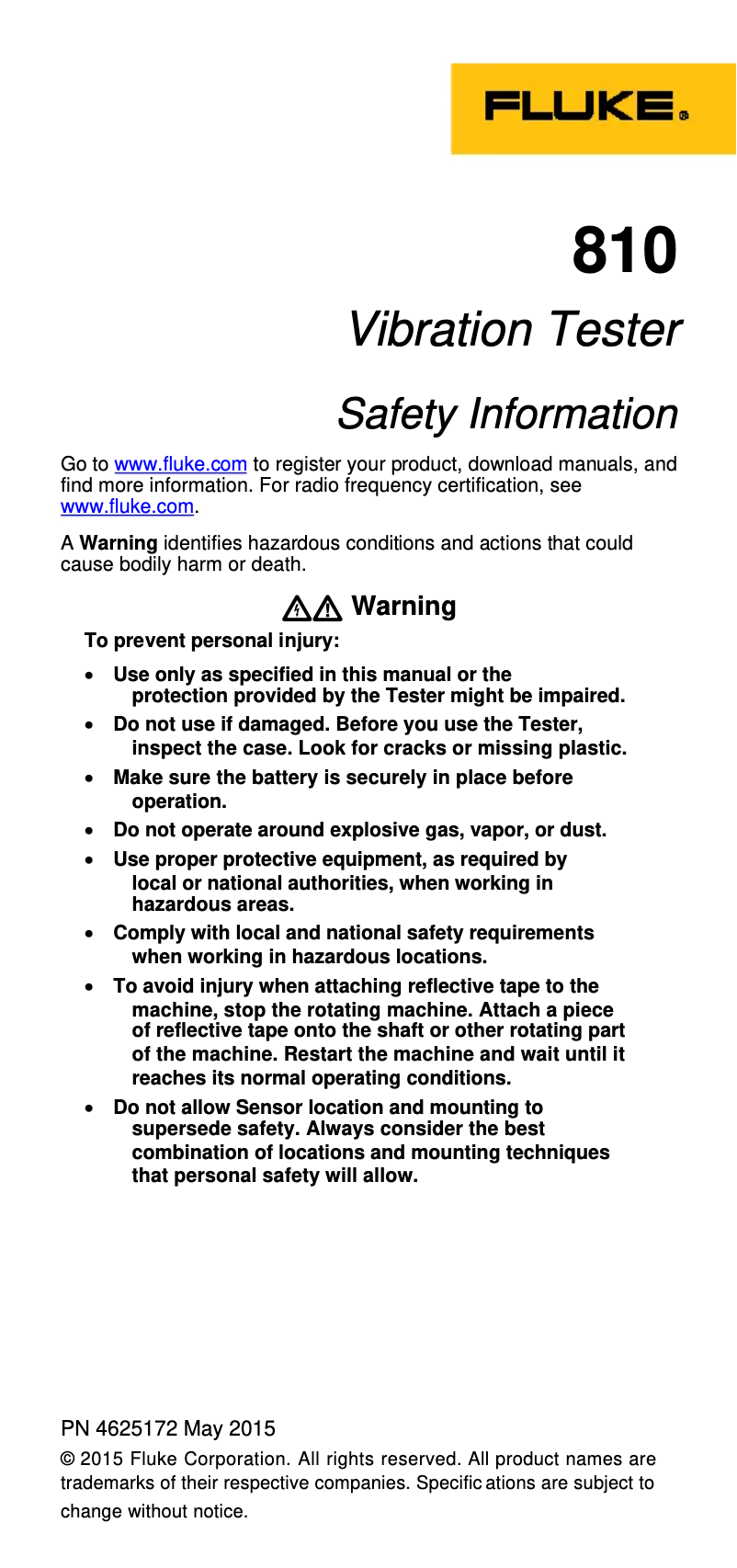 Page 1 de la notice Instructions de sécurité Fluke 810
