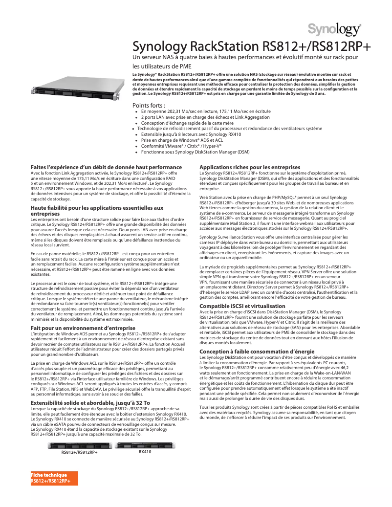 Page n°1 - Fiche technique Synology RS812+