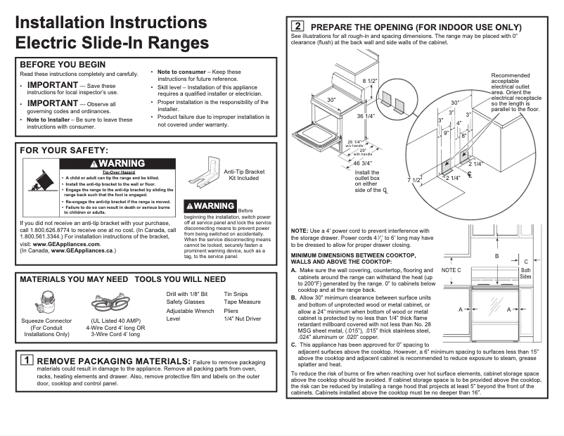 Page n°1 - Guide d'installation GE JBS45DFBB