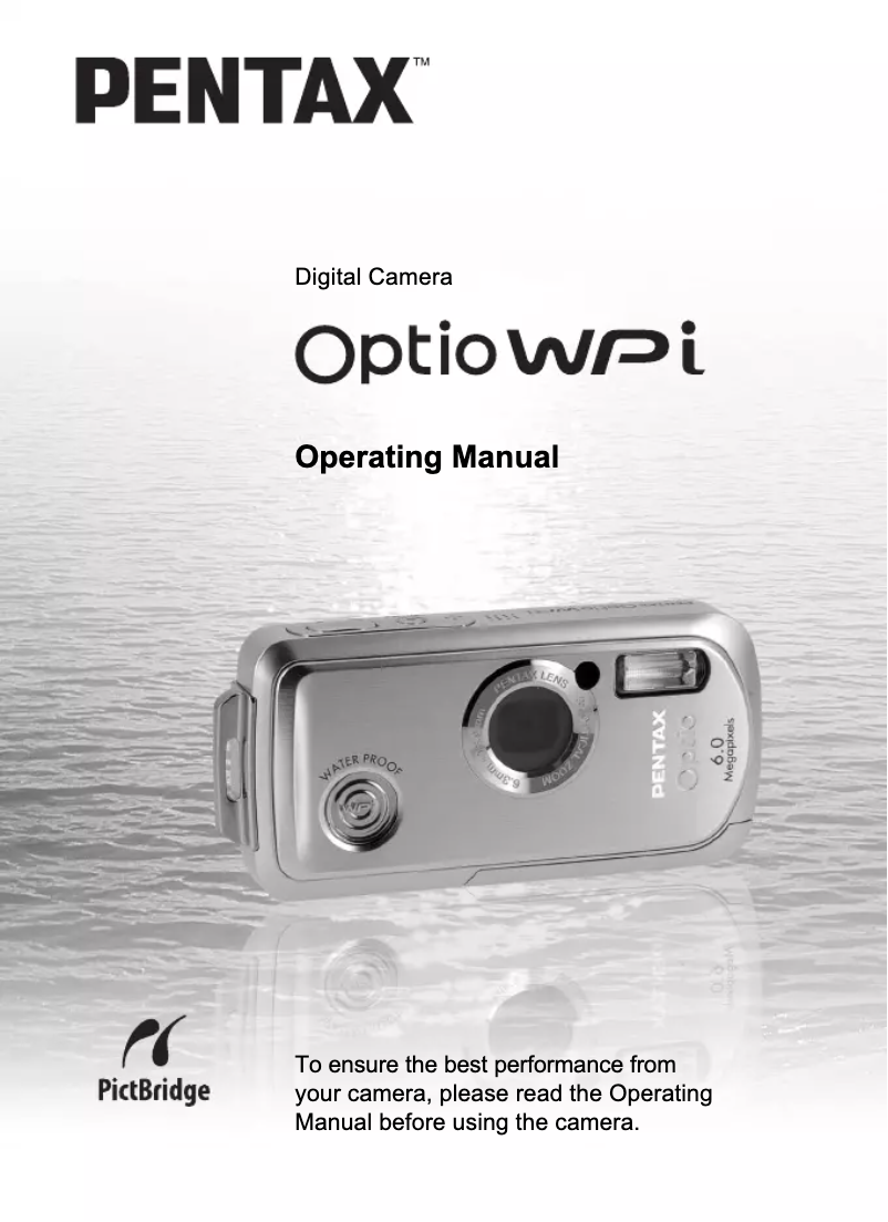 Page 1 de la notice Manuel utilisateur Pentax Optio WPi