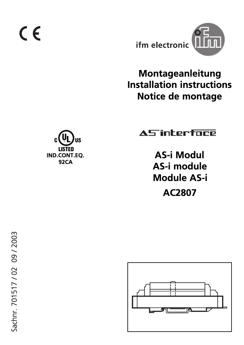 Page 1 de la notice Manuel utilisateur IFM AC2807