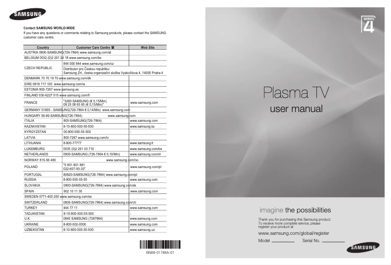 Page 1 de la notice Manuel utilisateur Samsung PS50A426C1M