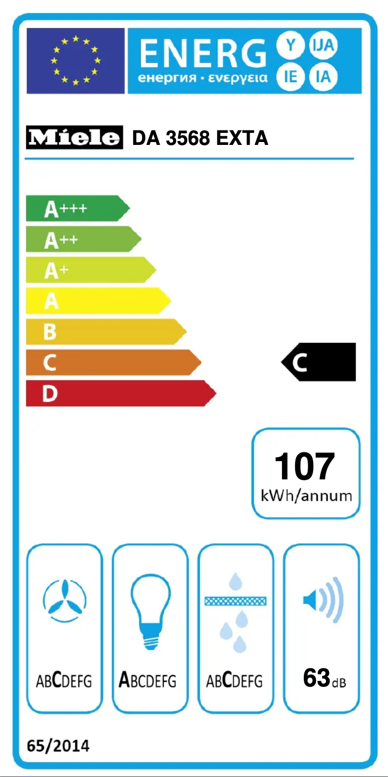 Page 1 de la notice Label énergétique Miele DA 3568 EXTA