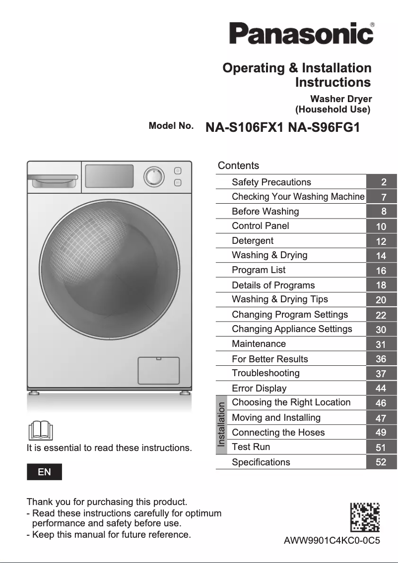 Image de la première page du manuel de l'appareil NA-S106FX1