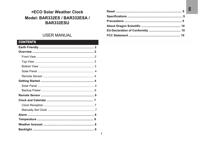 Image de la première page du manuel de l'appareil BAR332ES