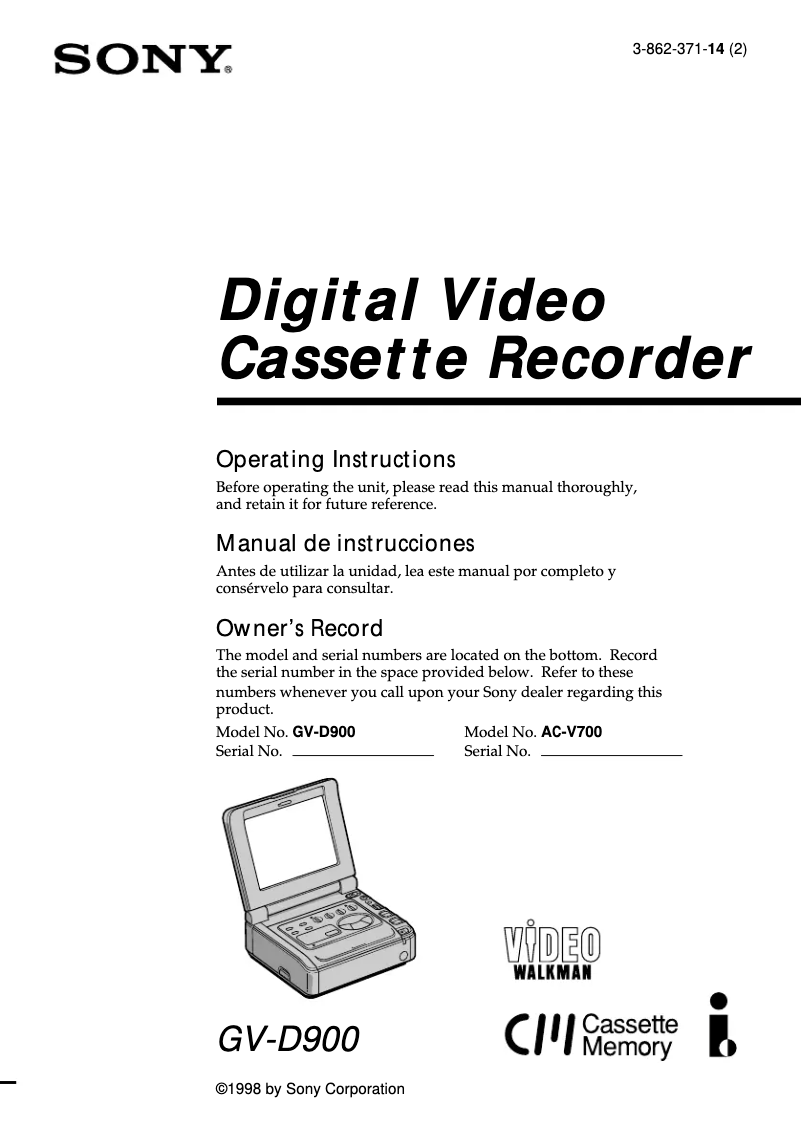 Image de la première page du manuel de l'appareil GV-D900