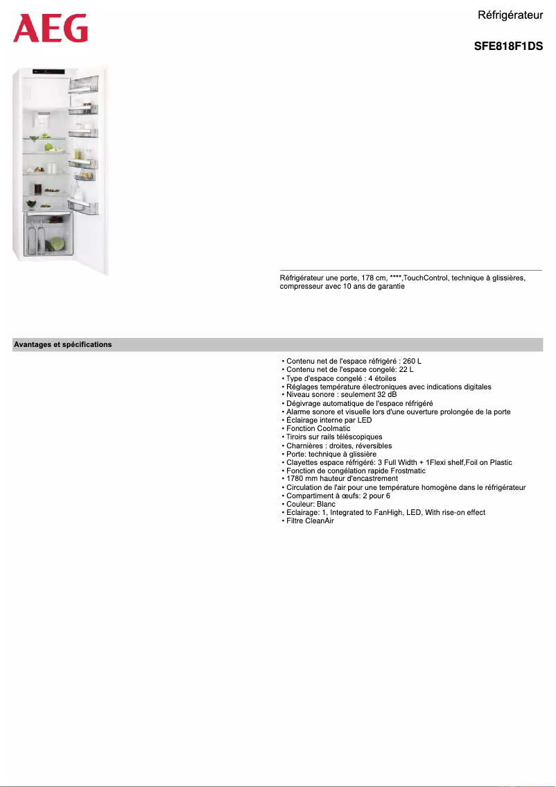 Página 1 del manual Ficha técnica AEG SFE818F1DS