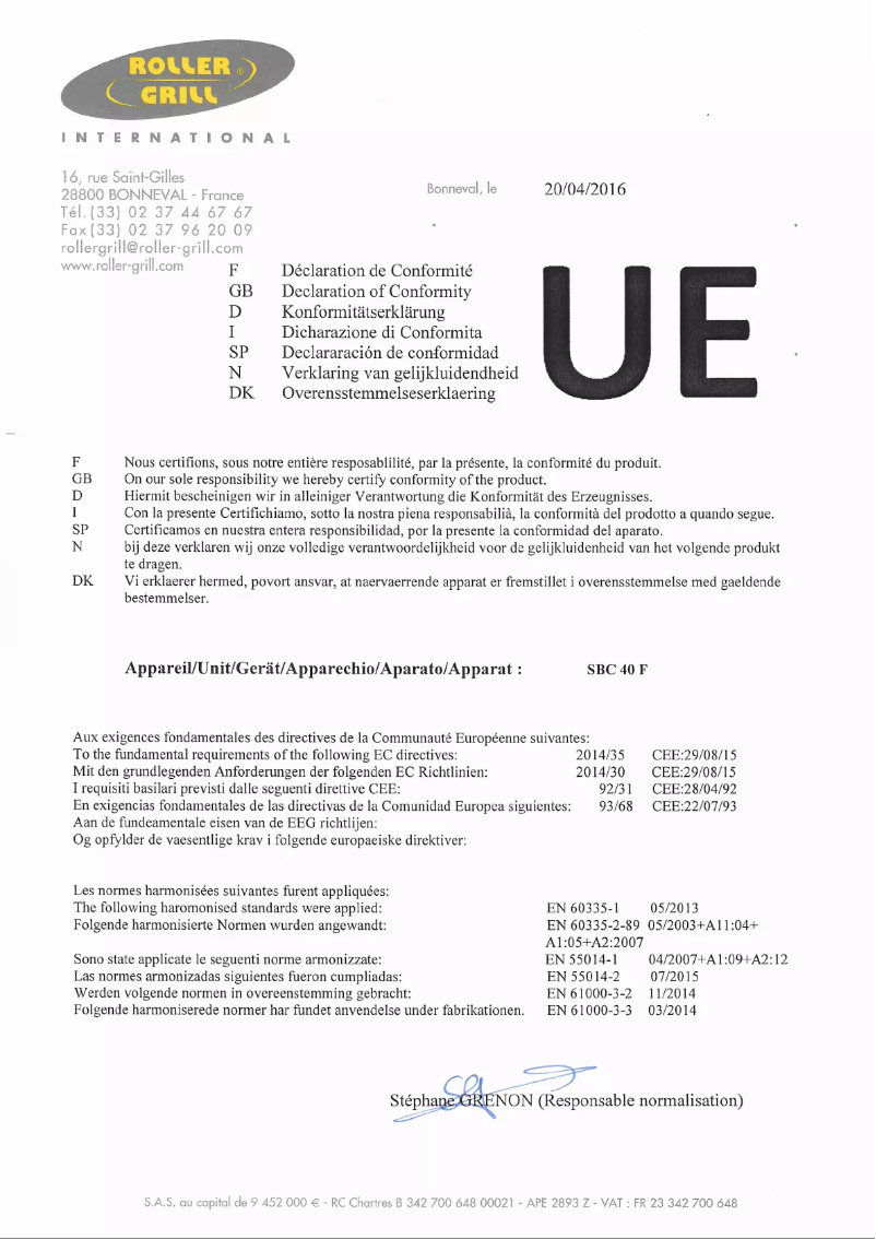 Page 1 de la notice Manuel utilisateur Roller Grill 304180