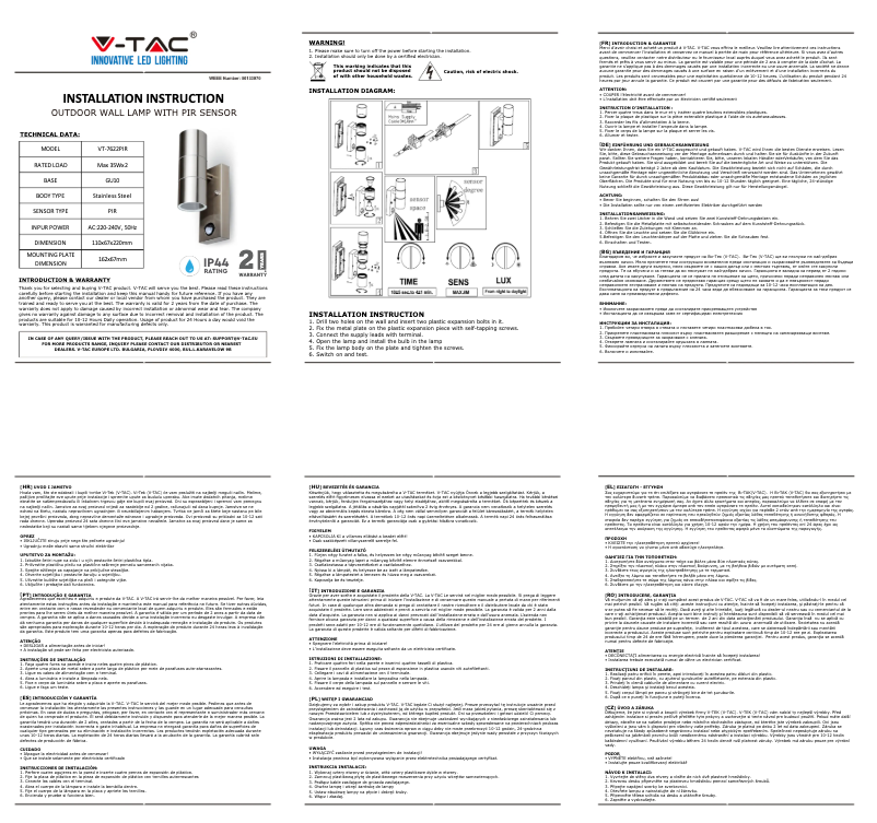 Page n°1 - Manuel utilisateur V-TAC VT-7622