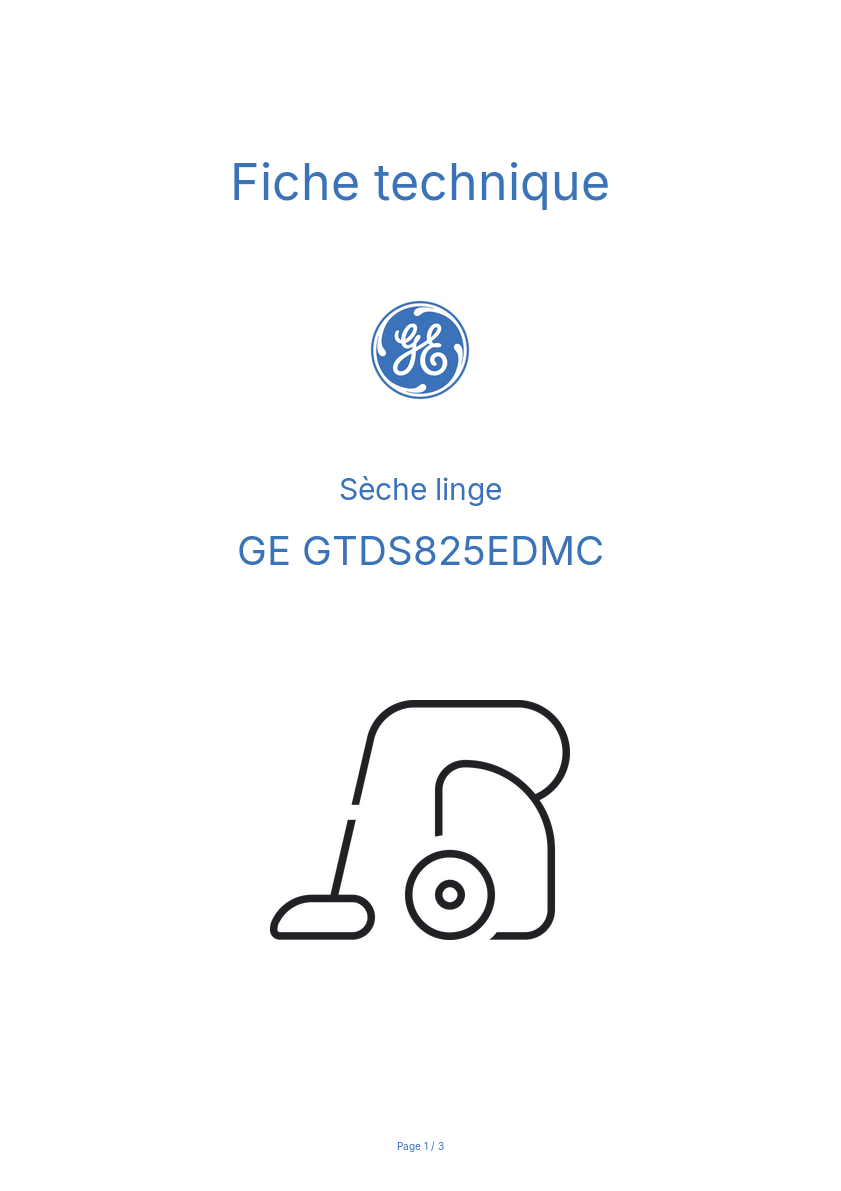 Page n°1 - Fiche technique GE GTDS825EDMC