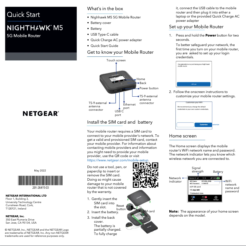 Page n°1 - Guide d'installation Netgear Nighthawk M5