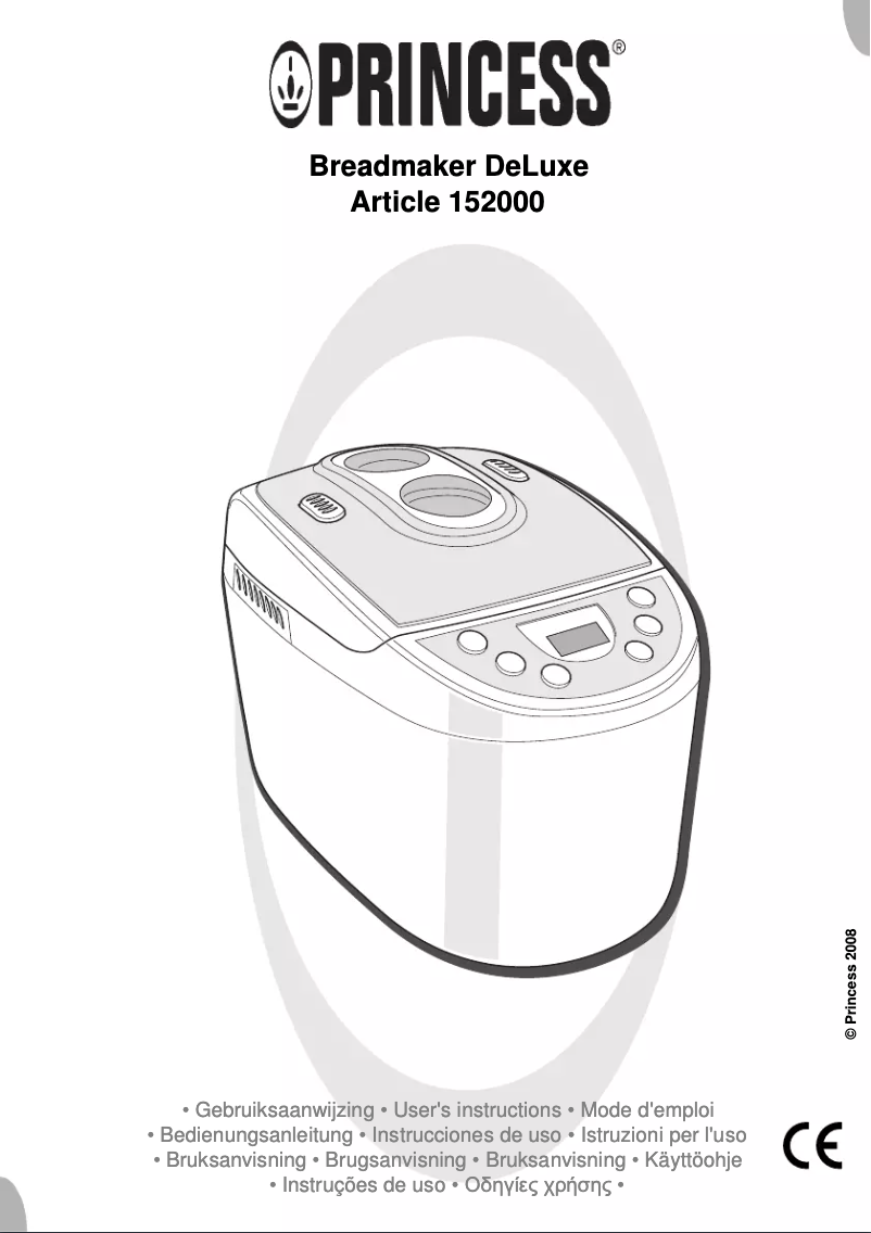 Page 1 de la notice Manuel utilisateur Princess Bread Maker DeLuxe