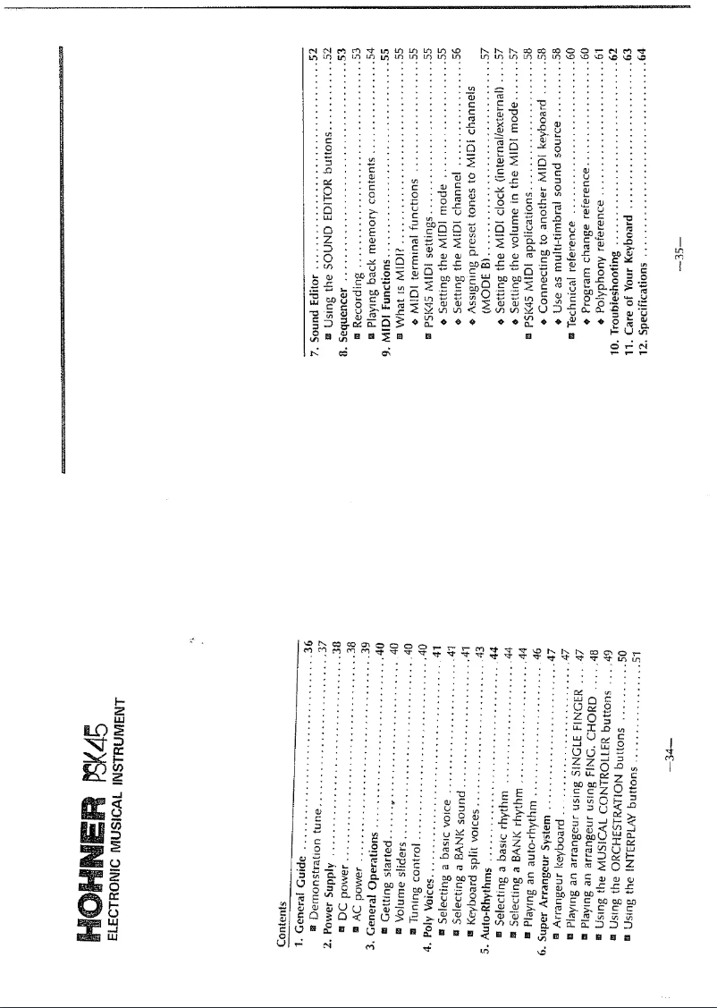 Page n°1 - Manuel utilisateur Hohner PSK 45
