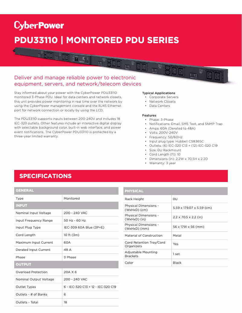 Page n°1 - Fiche technique CyberPower PDU33110