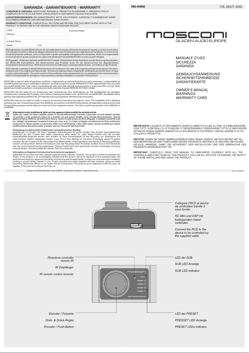 Page 1 de la notice Manuel utilisateur Mosconi RC MINI