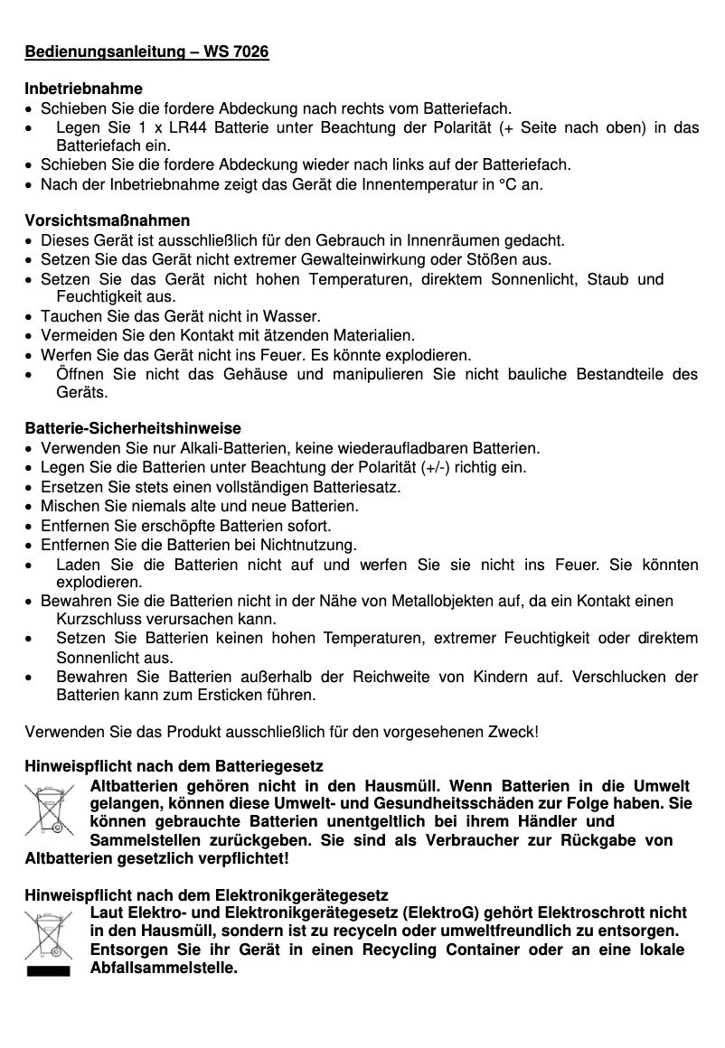 Image de la première page du manuel de l'appareil WS 7026