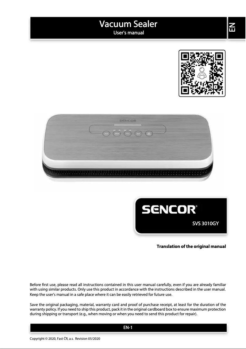 Page n°1 - Manuel utilisateur Sencor SVS 3010GY