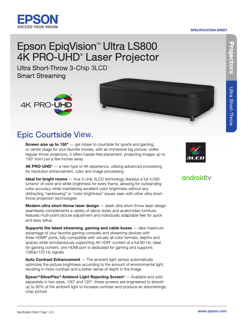 Imagen de la primera página del manual del dispositivo EpiqVision Ultra LS800