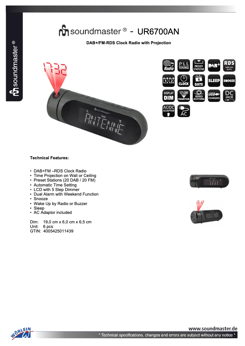 Page n°1 - Fiche technique Soundmaster UR6700