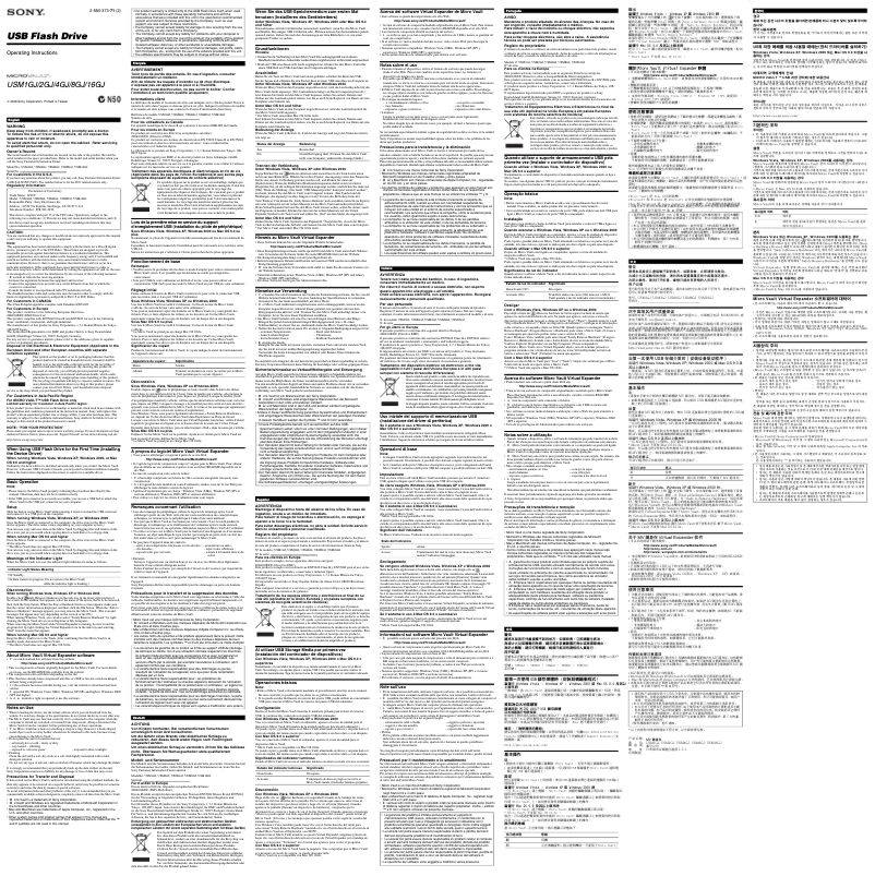 Page 1 de la notice Manuel utilisateur Sony USM16GJ