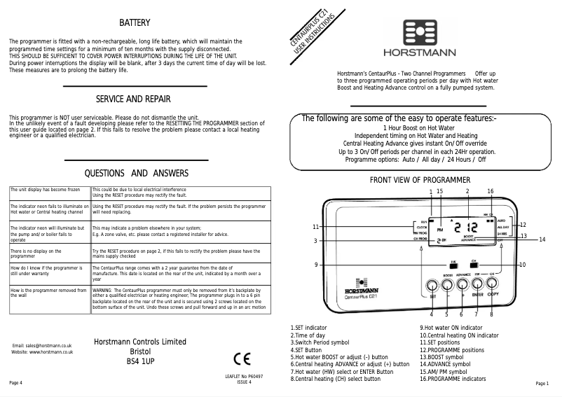 Page n°1 - Manuel utilisateur Horstmann CentaurPlus C21