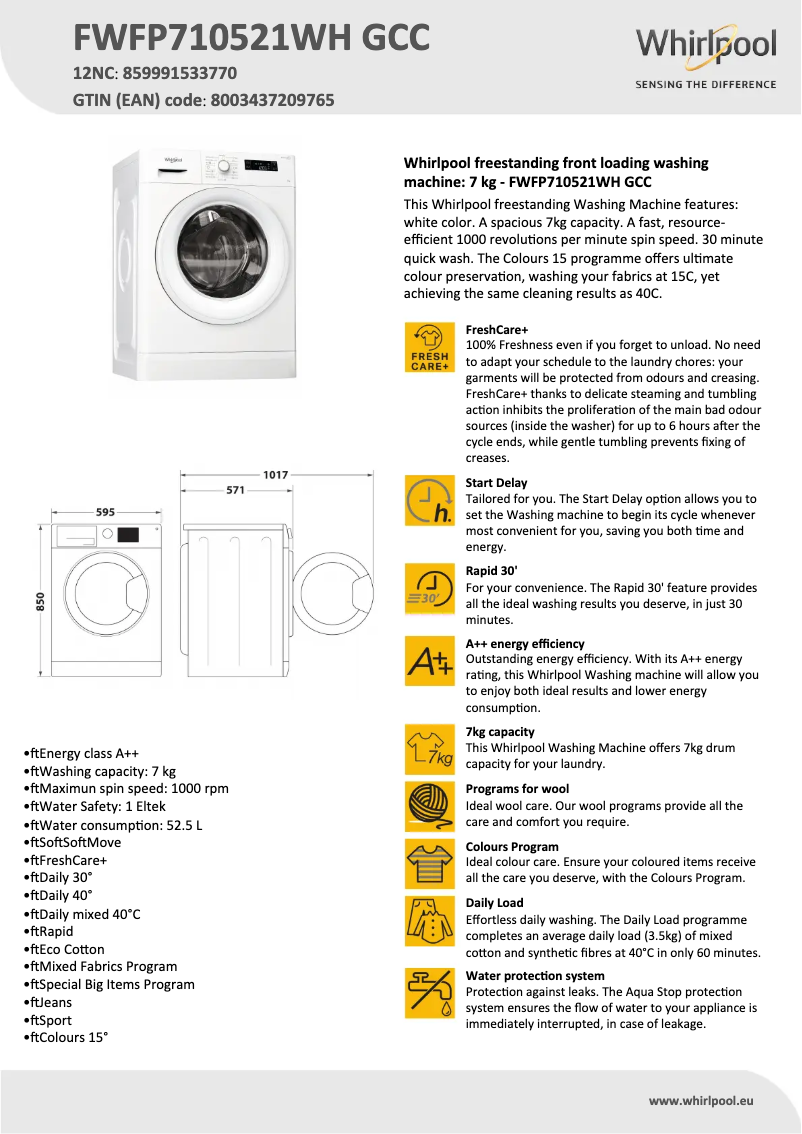 Image de la première page du manuel de l'appareil FWFP710521WH