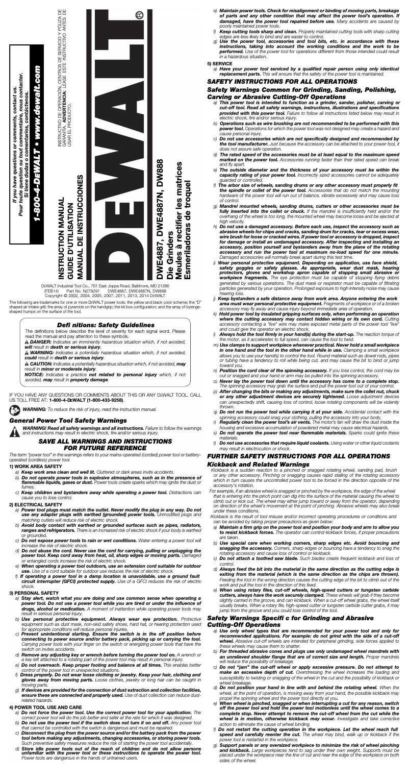 Page 1 de la notice Manuel utilisateur DeWalt DW888