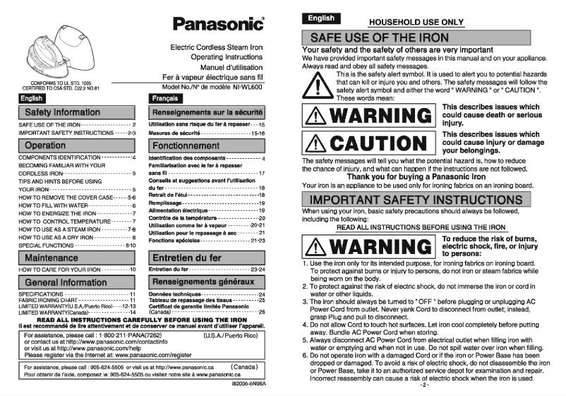 Page 1 of the manual User Manual Panasonic NI-WL600