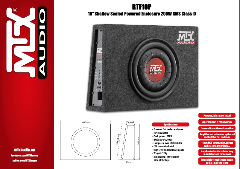 Page 1 de la notice Fiche technique MTX Audio RTF10P