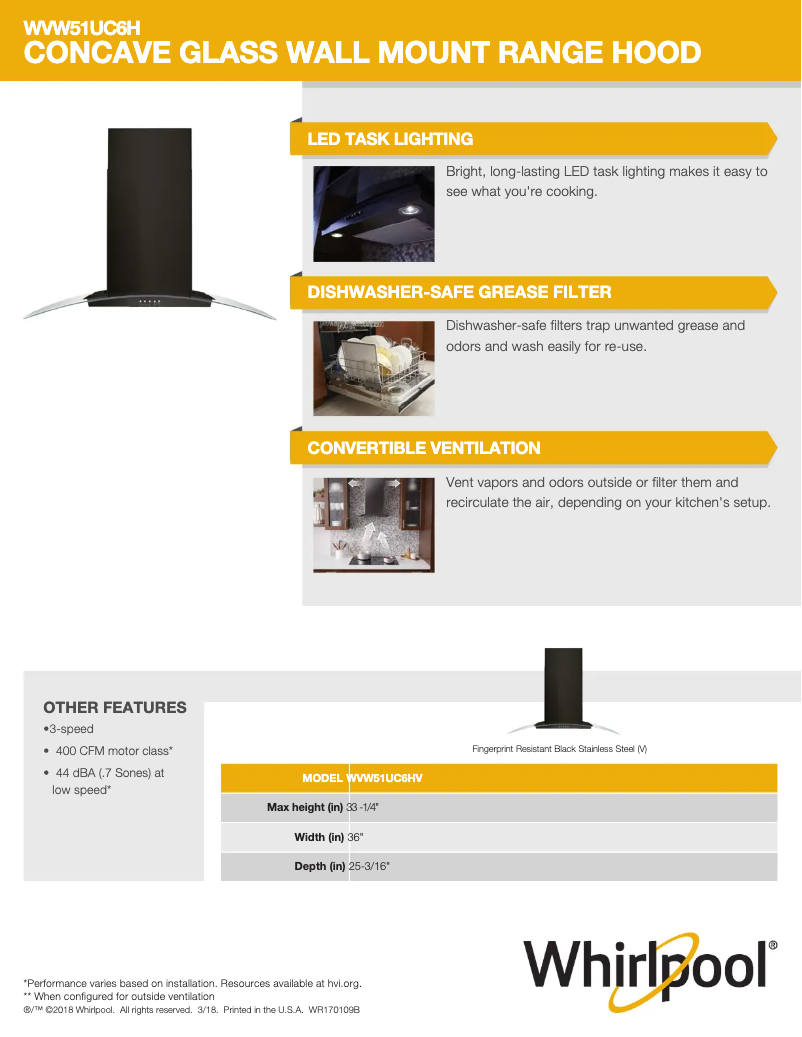 Page 1 de la notice Fiche technique Whirlpool WVW51UC6HV