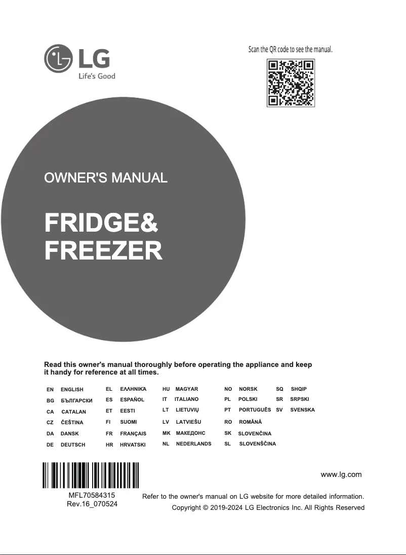 Page 1 de la notice Manuel utilisateur LG GBP62DSSGR