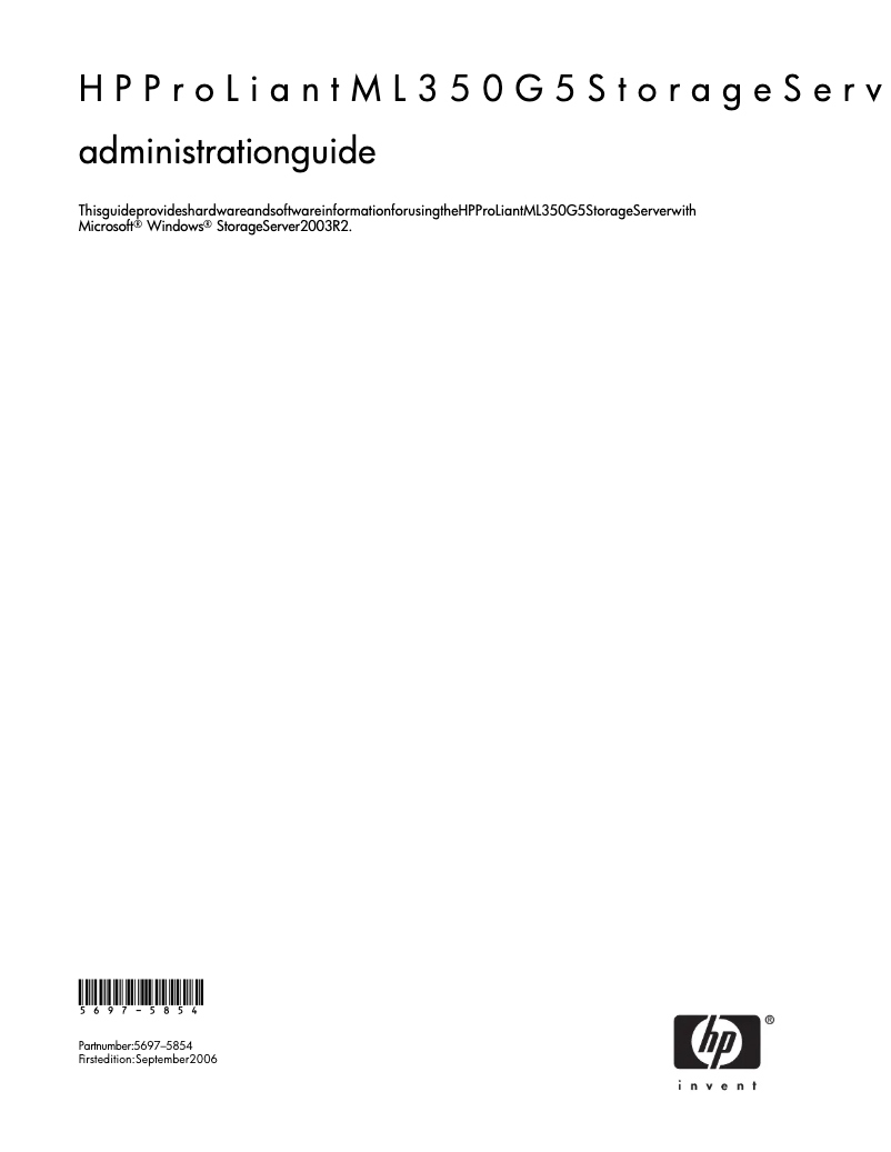 Page 1 de la notice Manuel utilisateur HP ProLiant ML350 G5