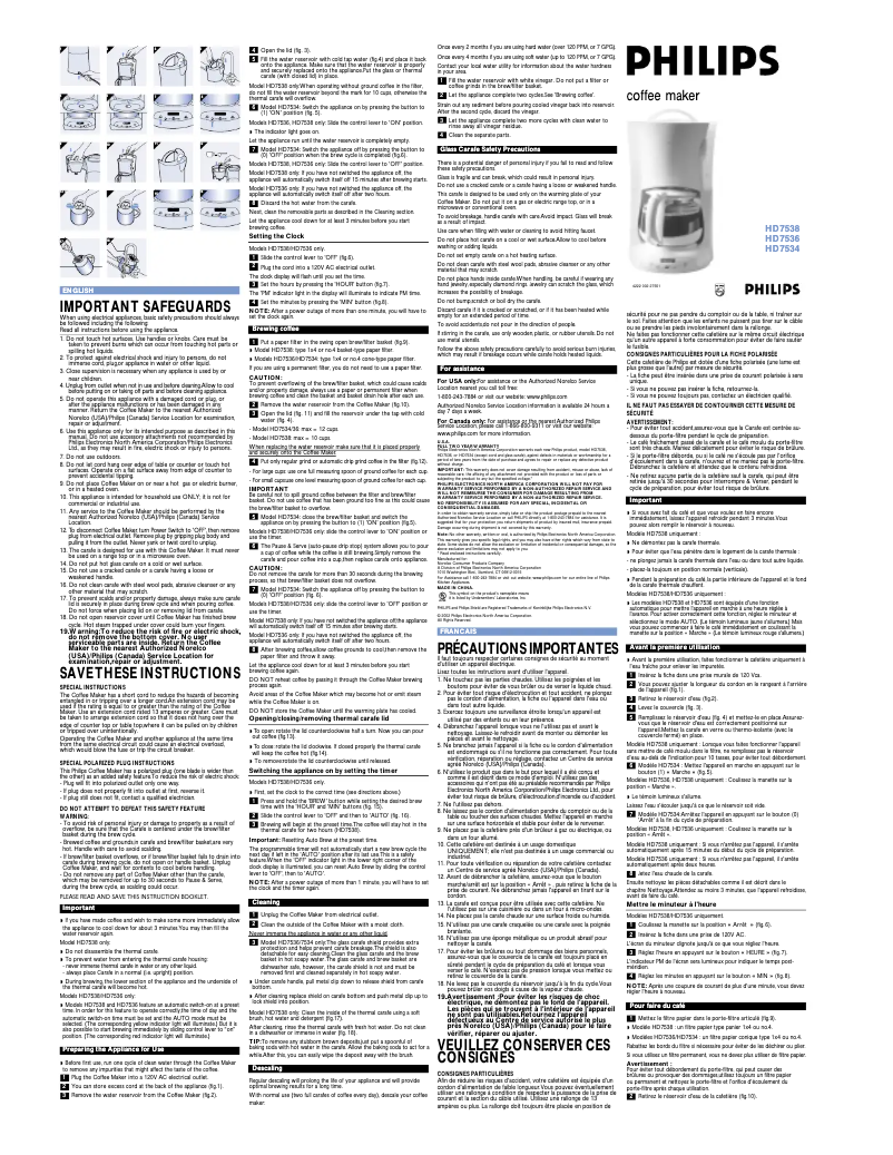 Page 1 de la notice Manuel utilisateur Philips Cafe Delice HD7602