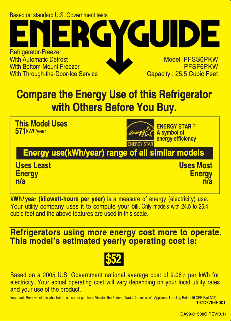 Image de la première page du manuel de l'appareil Profile PFSF6PKWBB
